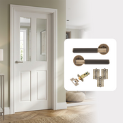 White Primed Moulded Hollow Core Smooth Ashford 2L Clear Glazed Internal Door with Handle Pack
