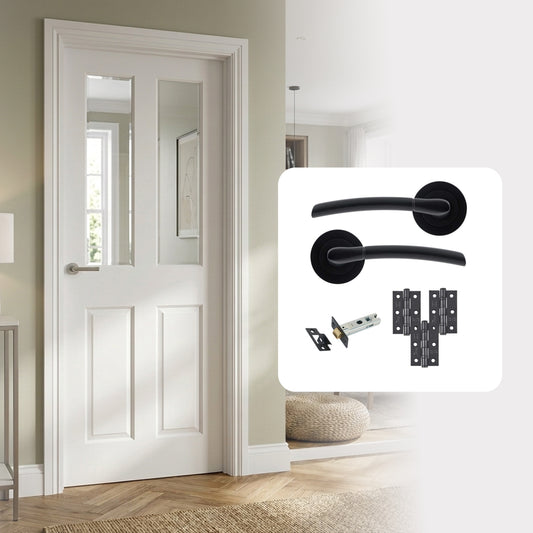 White Primed Moulded Hollow Core Smooth Ashford 2L Clear Glazed Internal Door with Handle Pack