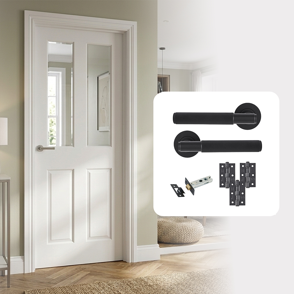 White Primed Moulded Hollow Core Smooth Ashford 2L Clear Glazed Internal Door with Handle Pack