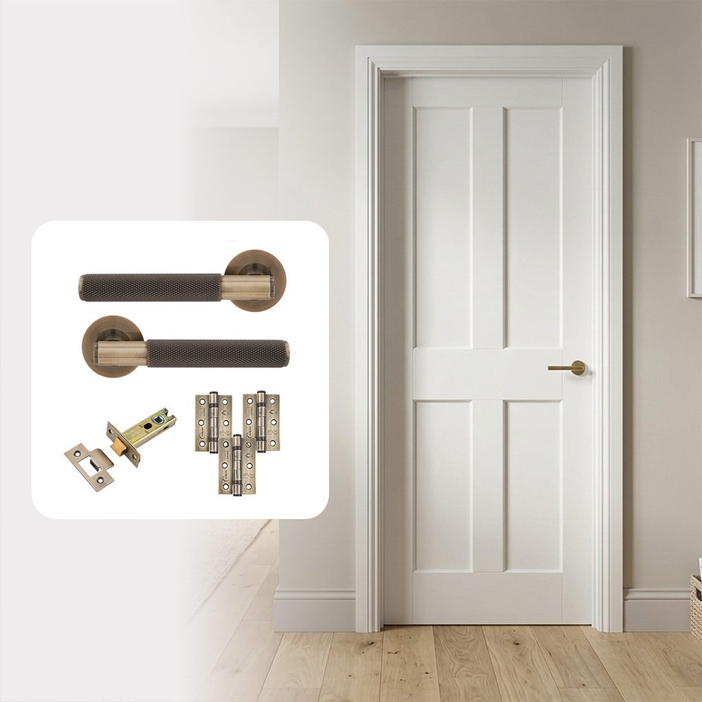 White Primed Moulded Hollow Core Smooth Ashford 4P Internal Door with Handle Pack