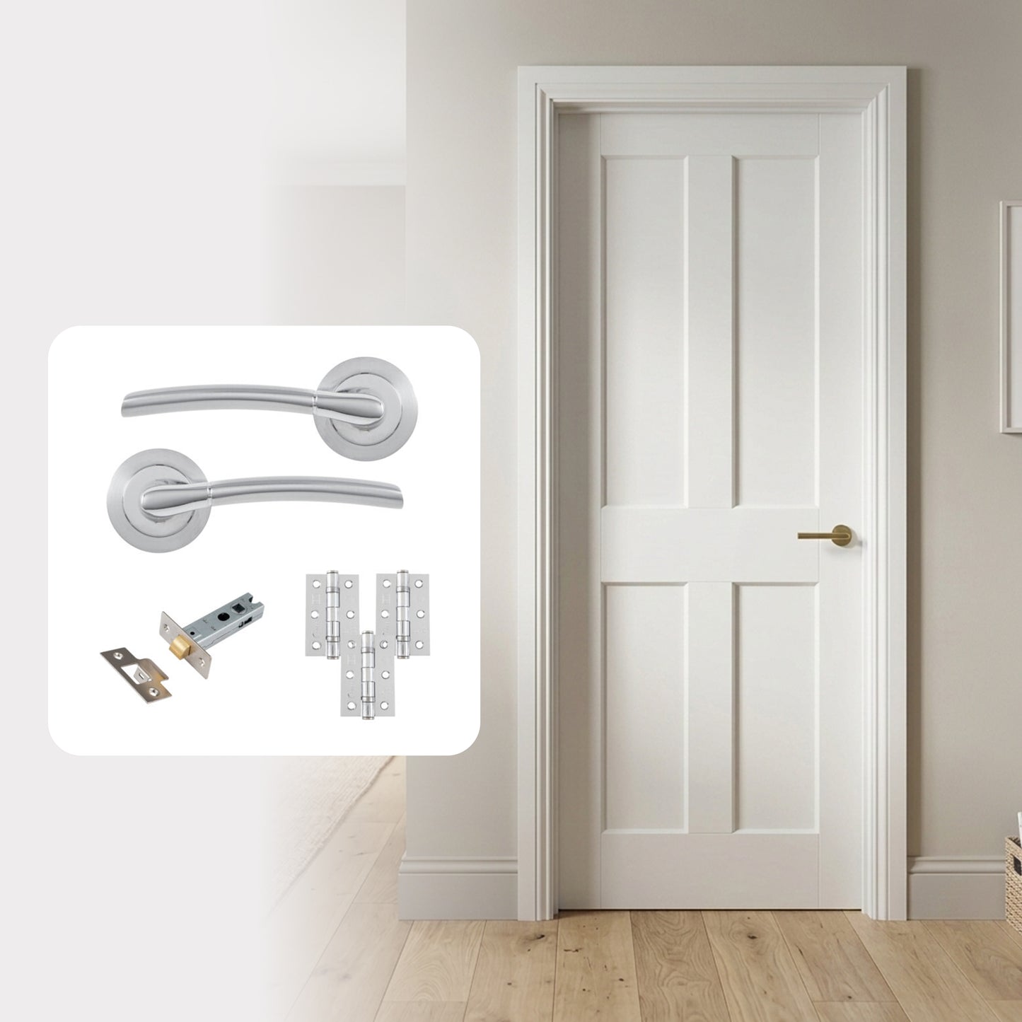 White Moulded Hollow Core Smooth Ashford 4P Internal Door with Handle Pack