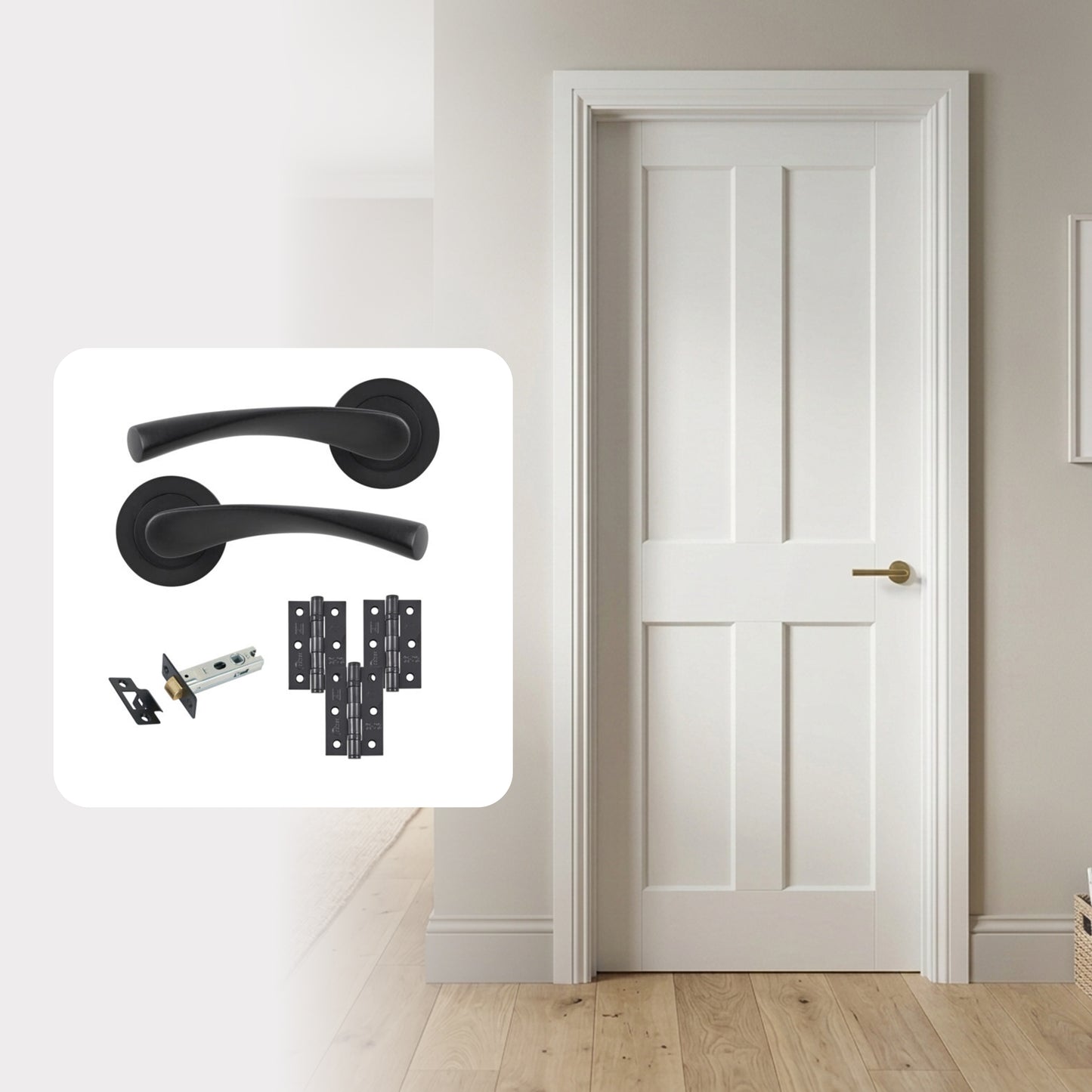 White Moulded Hollow Core Smooth Ashford 4P Internal Door with Handle Pack
