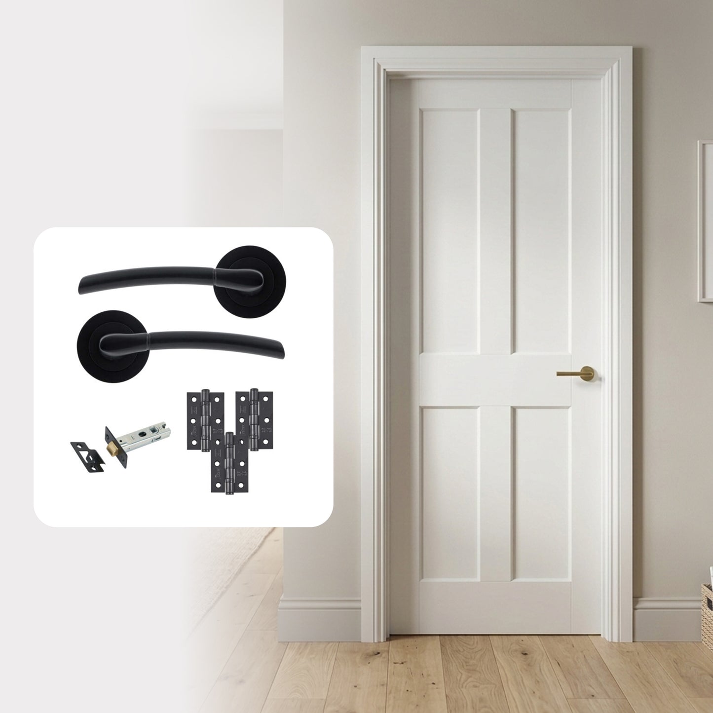 White Moulded Hollow Core Smooth Ashford 4P Internal Door with Handle Pack