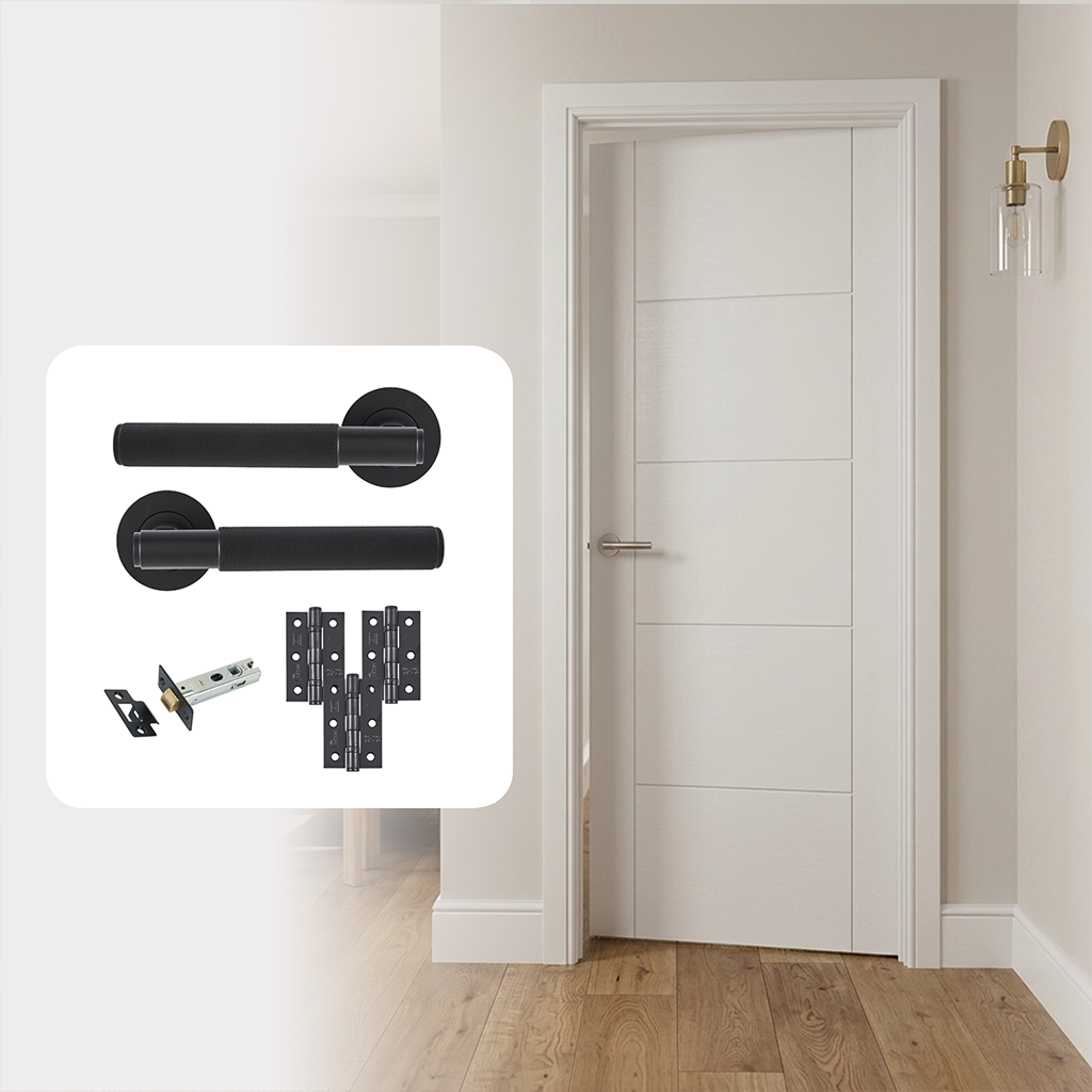 White Primed Hollow Core Smooth 5P Vancouver Internal Door with Handle Pack