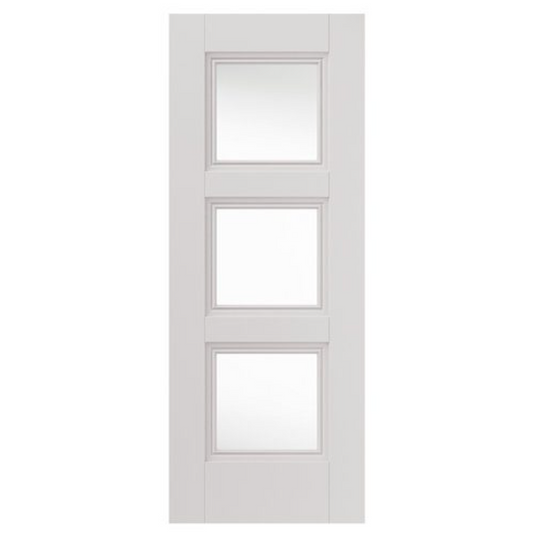 White Primed Catton 3 Panel Clear Glazed Internal Door