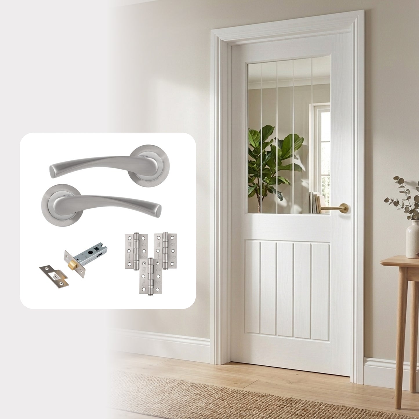 White Primed Hollow Core Textured Mexicano Glazed Internal Door with Handle Pack