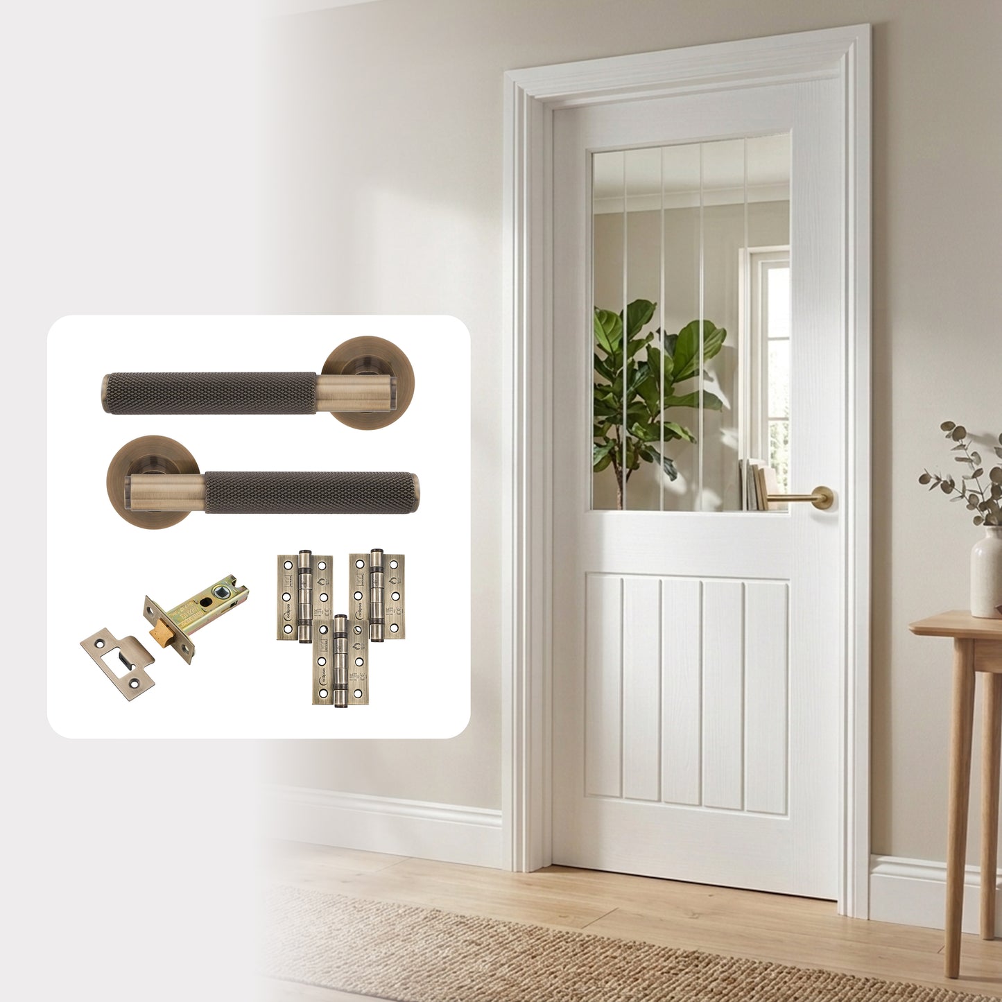 White Primed Hollow Core Textured Mexicano Glazed Internal Door with Handle Pack