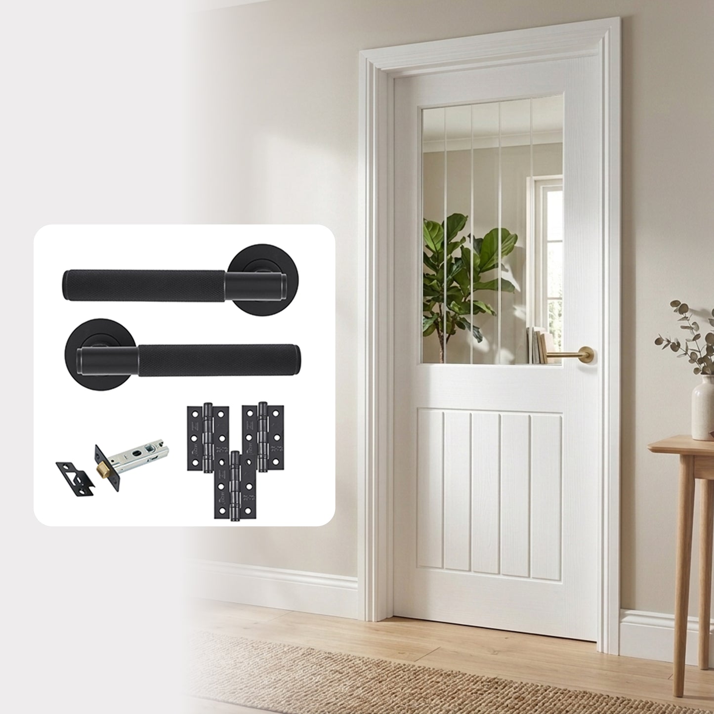 White Primed Hollow Core Textured Mexicano Glazed Internal Door with Handle Pack