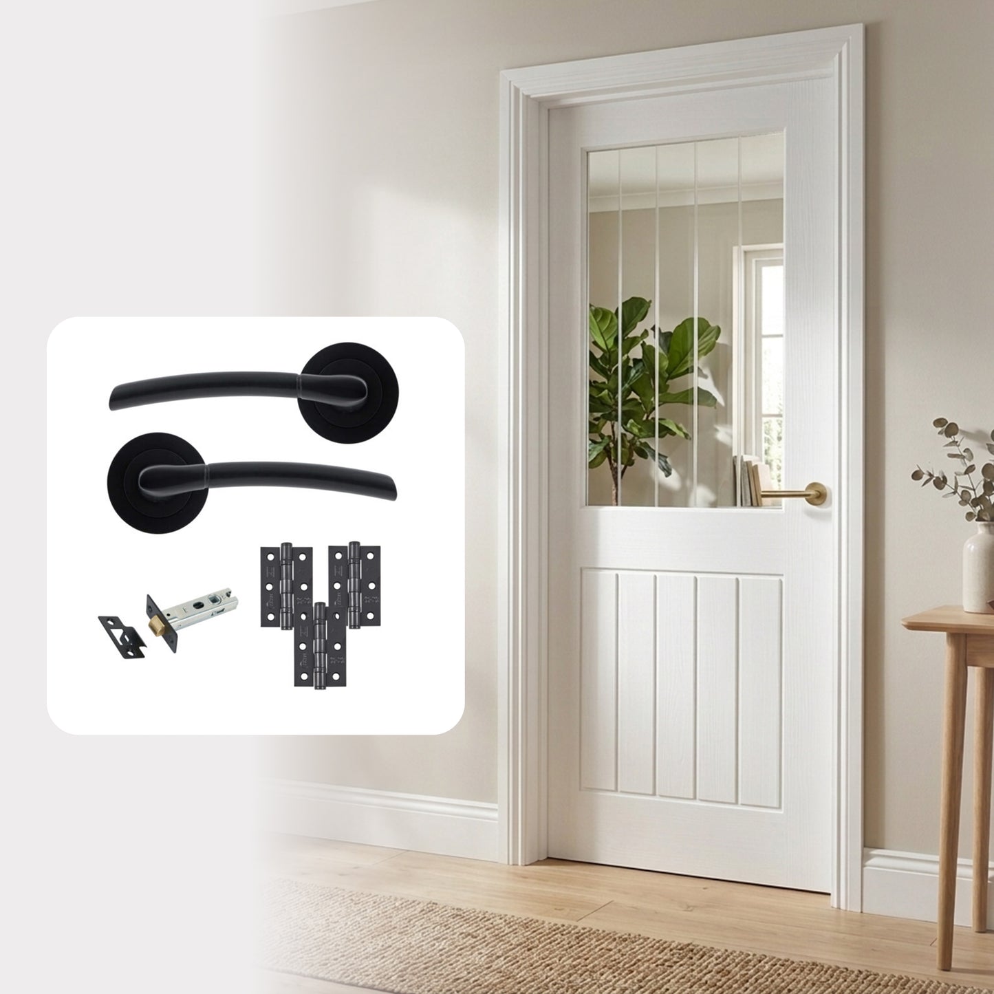 White Primed Hollow Core Textured Mexicano Glazed Internal Door with Handle Pack