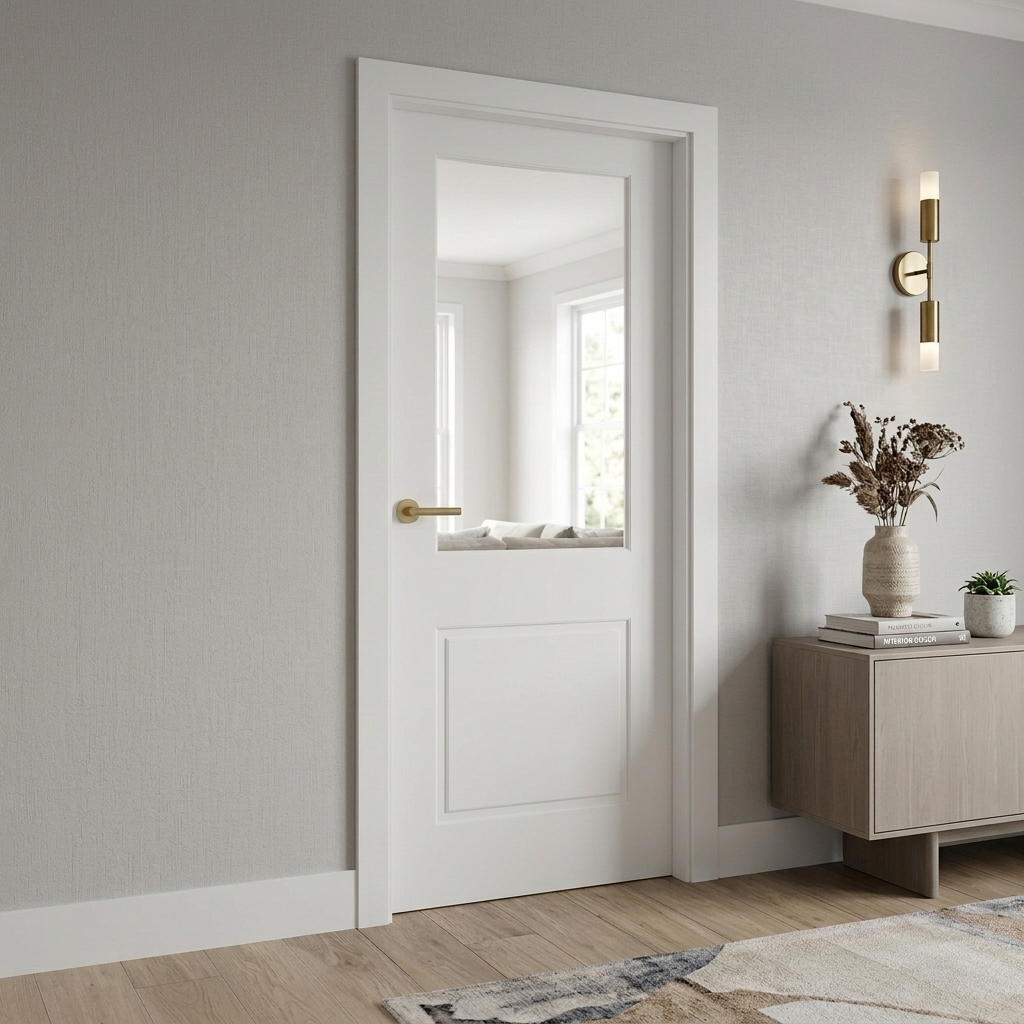 Fully Finished White Laminate 1 Panel 1 Light Clear Glazed Internal Door