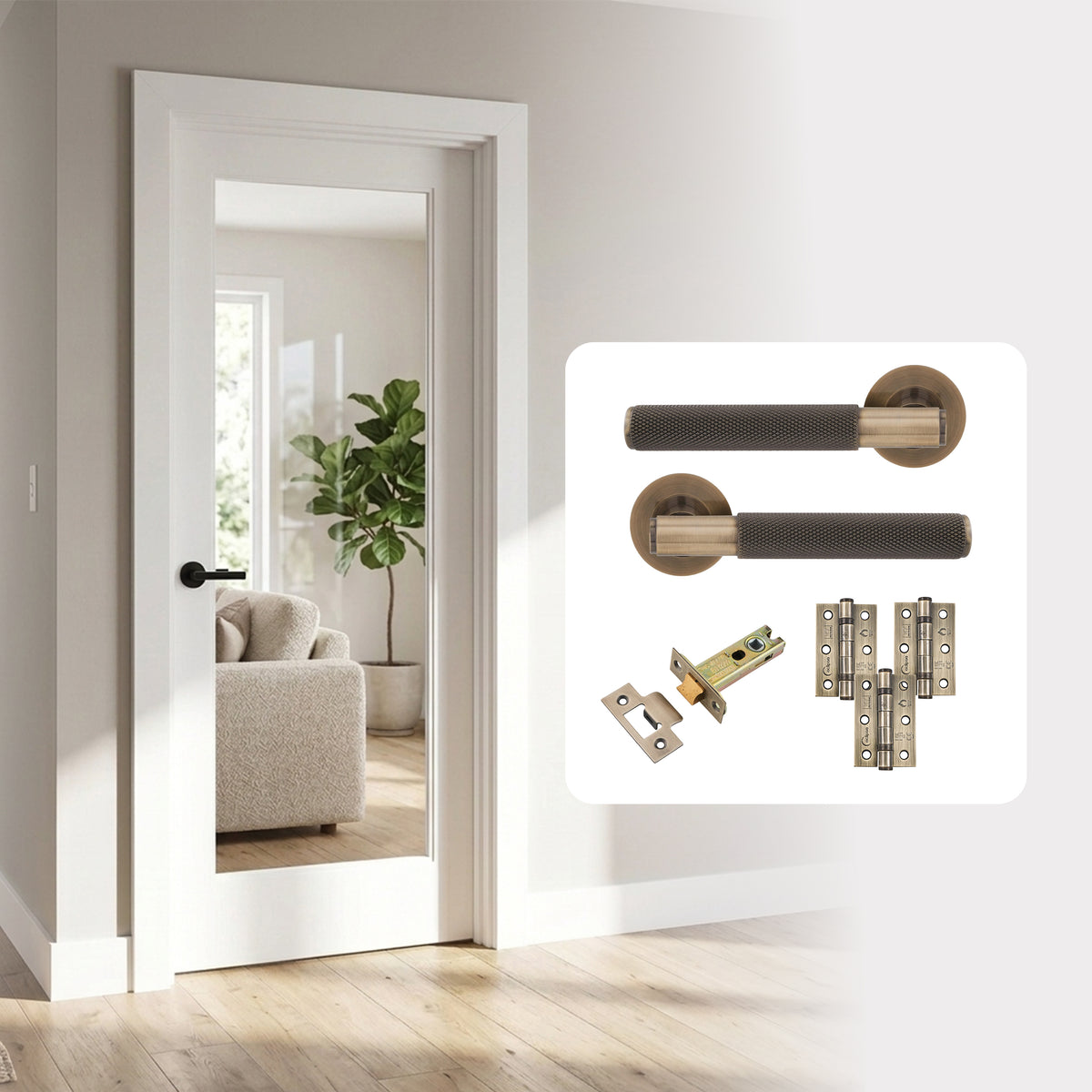 Fully Finished White Laminate 1 Light Clear Glazed Internal Door with Handle Pack