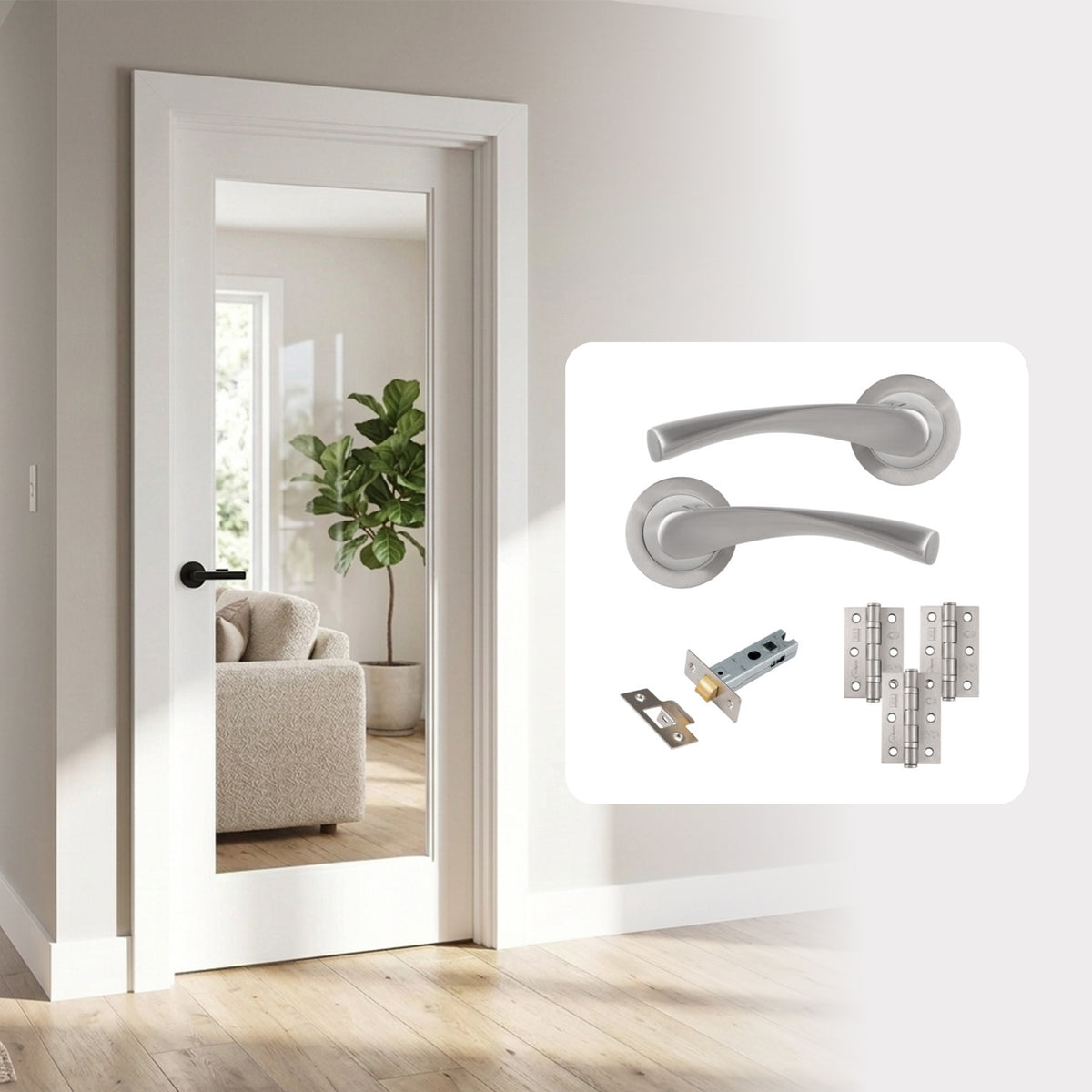 Fully Finished White Laminate 1 Light Clear Glazed Internal Door with Handle Pack