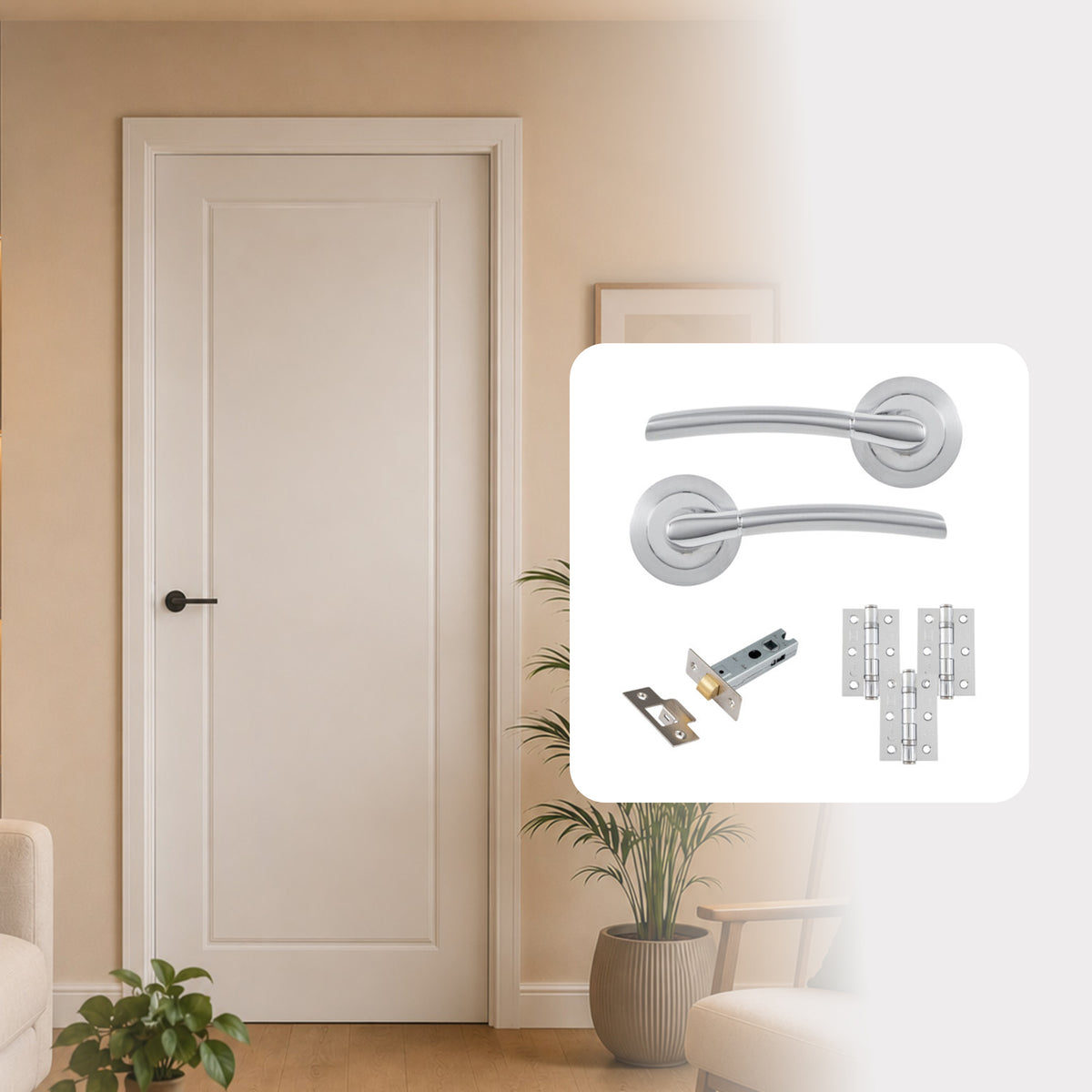 Fully Finished White Laminate 1 Panel Internal Door with Handle Pack