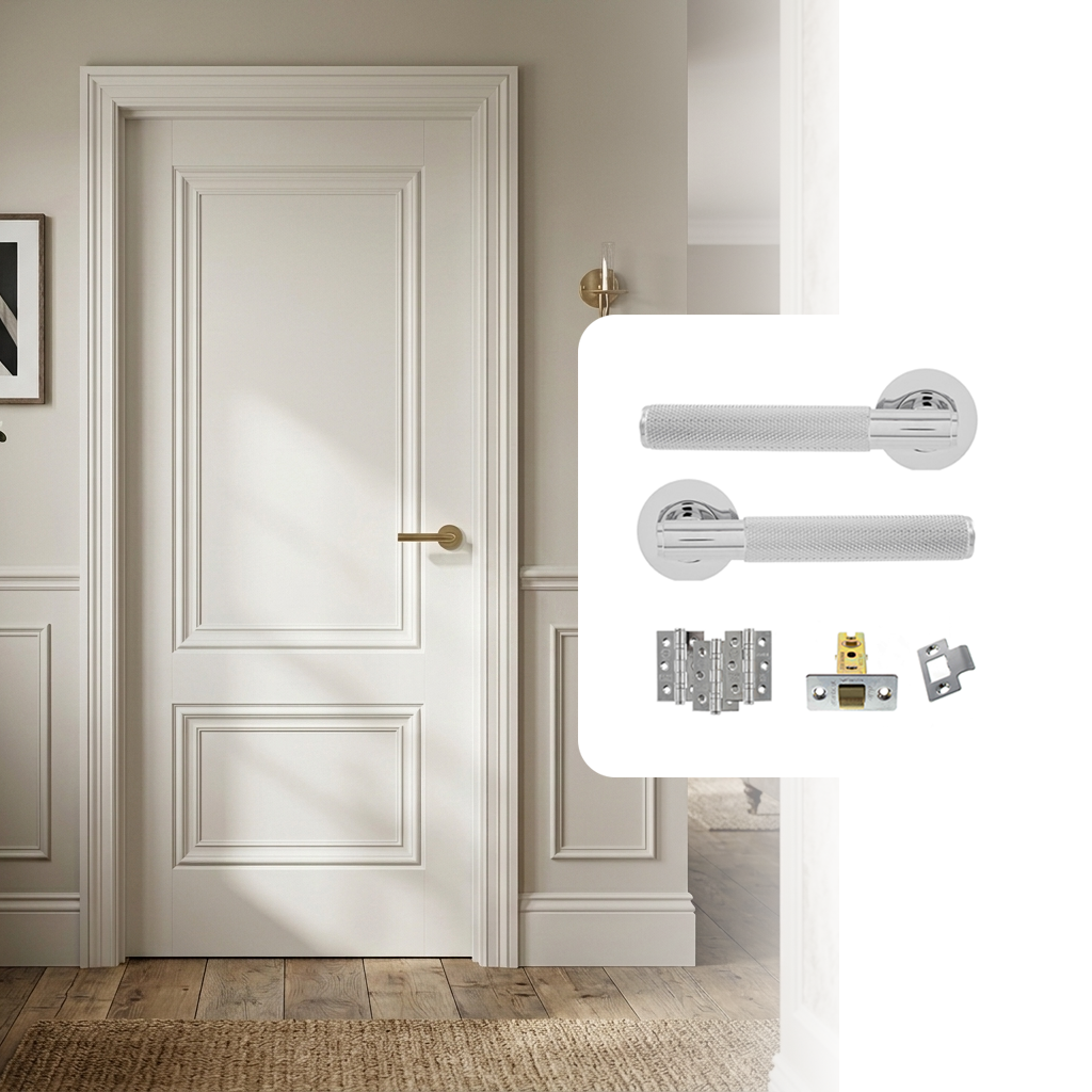 Fully Finished White Laminate Lyon FD30 Fire Rated Internal Door with Handle Pack