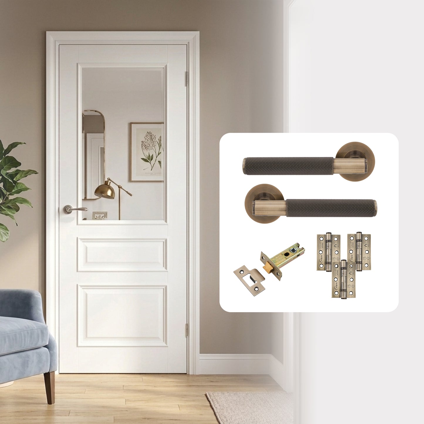 Fully Finished White Royal 3P Clear Glazed Internal Door with Handle Pack