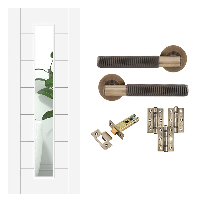 Fully Finished 7 Panel White Clear Glazed Internal Door & Handle Pack Bundle