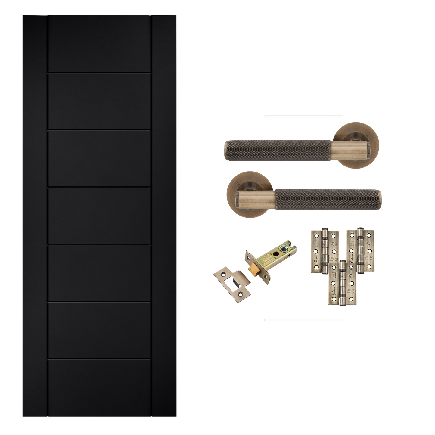 Linear 7P Laminate Black Finished Internal Door & Handle Pack Bundle