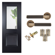 Black Arnhem Clear Glazed Internal Door with Handle Pack Bundle