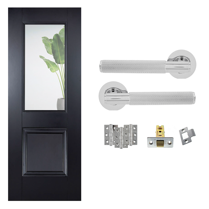 Black Arnhem Clear Glazed Internal Door with Handle Pack Bundle