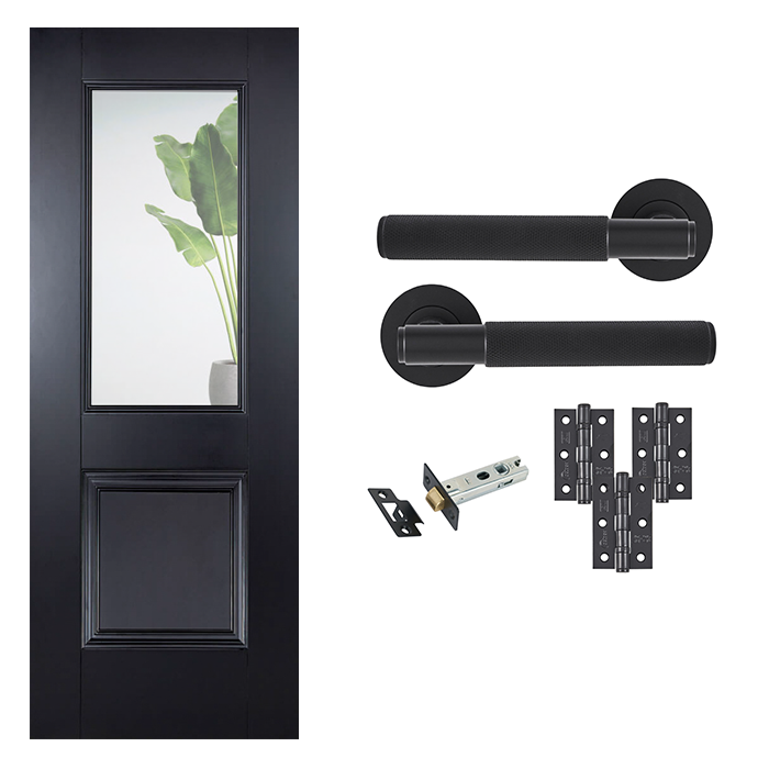 Black Arnhem Clear Glazed Internal Door with Handle Pack Bundle
