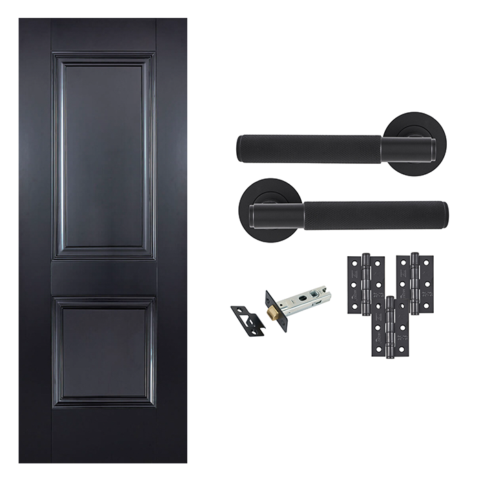 Black Arnhem FD30 Fire Rated Internal Door with Handle Pack Bundle