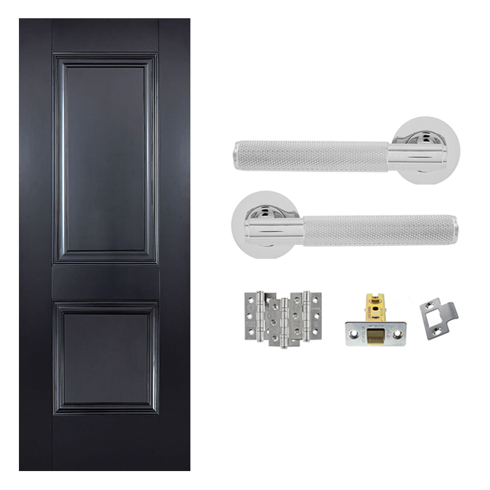 Black Arnhem FD30 Fire Rated Internal Door with Handle Pack Bundle