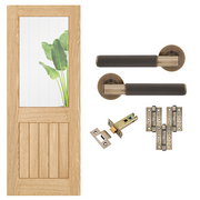Unfinished Glazed 1L Cottage Internal Door with Handle Pack