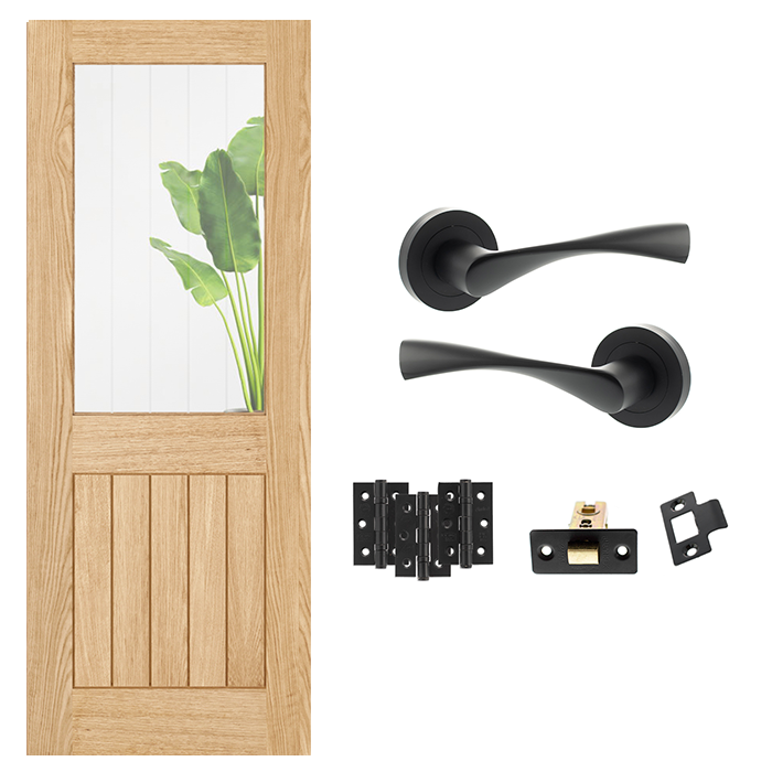 Unfinished Glazed 1L Cottage Internal Door with Handle Pack