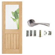 Unfinished Glazed 1L Cottage Internal Door with Handle Pack