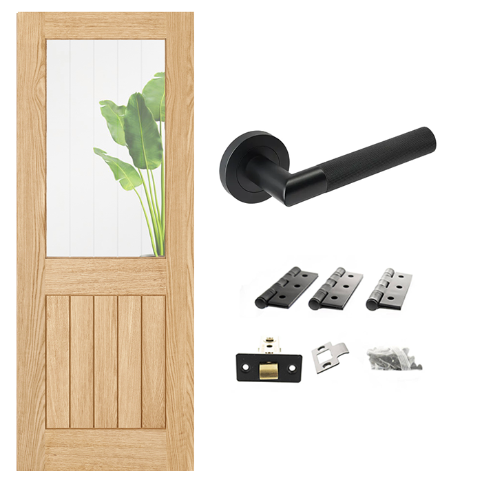 Unfinished Glazed 1L Cottage Internal Door with Handle Pack
