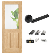Unfinished Glazed 1L Cottage Internal Door with Handle Pack