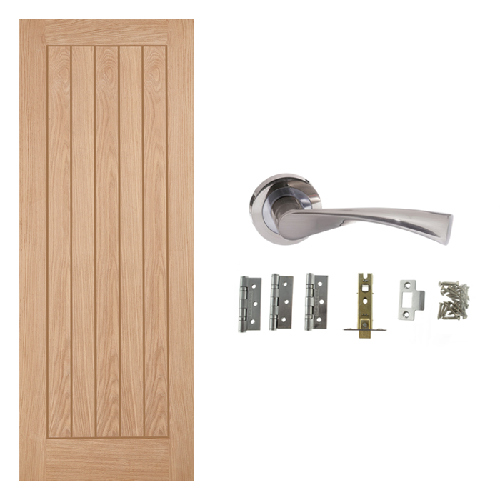 Unfinished Oak Cottage Internal Door & Handle Pack Bundle