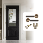Fully Finished Black Laminate Burghley Clear Glazed Internal Door with Handle Pack