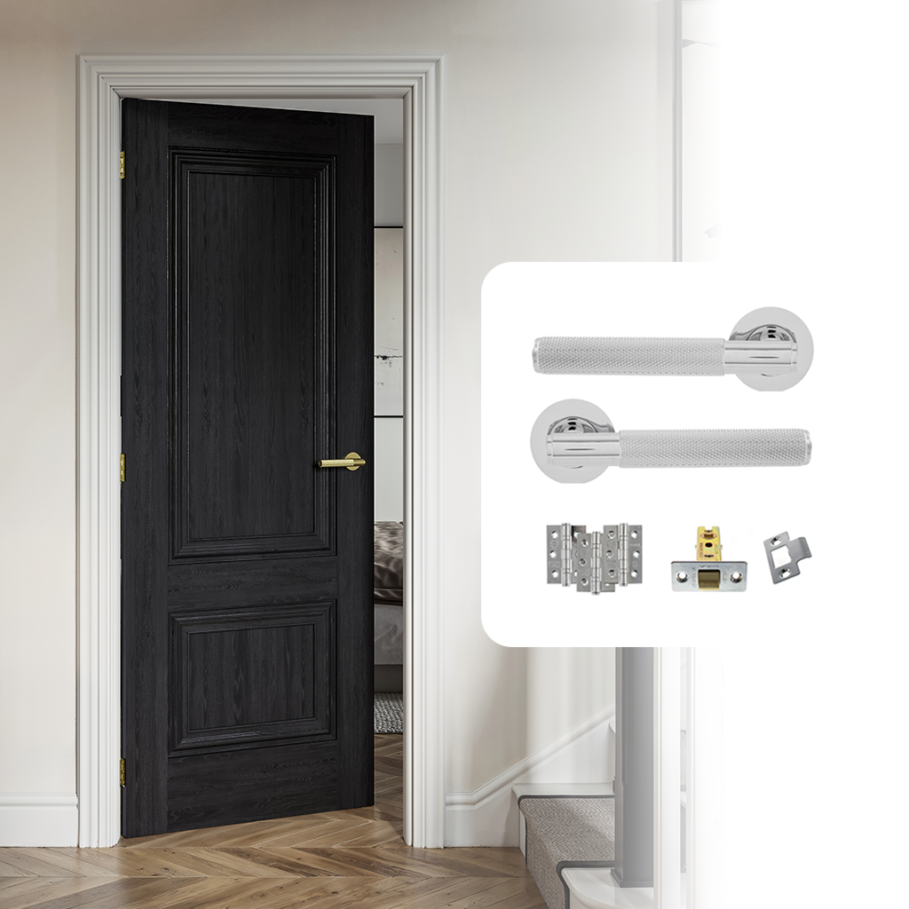 Fully Finished Black Laminate Burghley Internal Door with Handle Pack