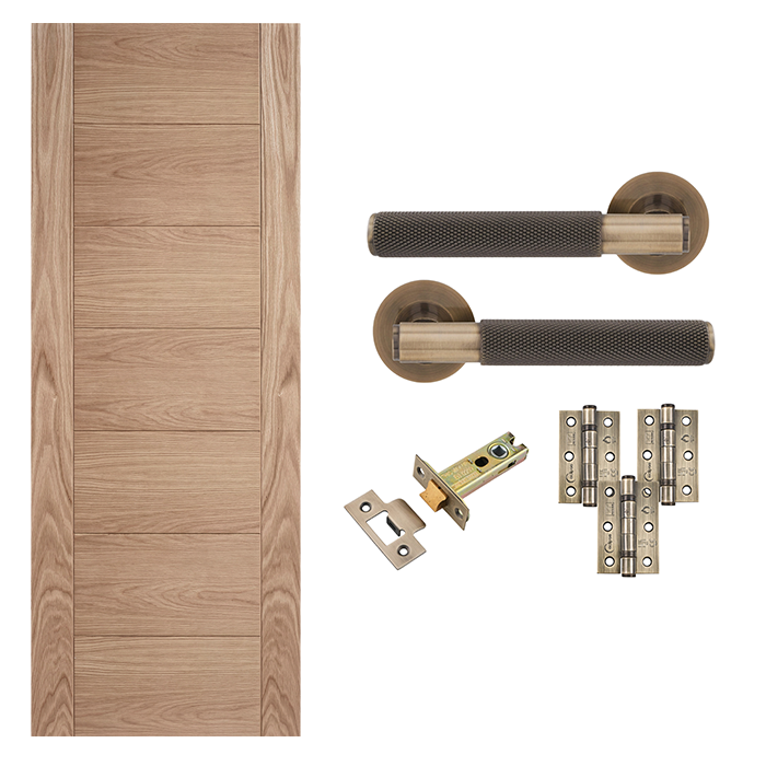 Unfinished Oak Carini 7 Panel Internal Door with Handle Pack