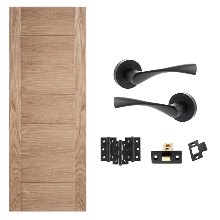 Unfinished Oak Carini 7 Panel Internal Door with Handle Pack