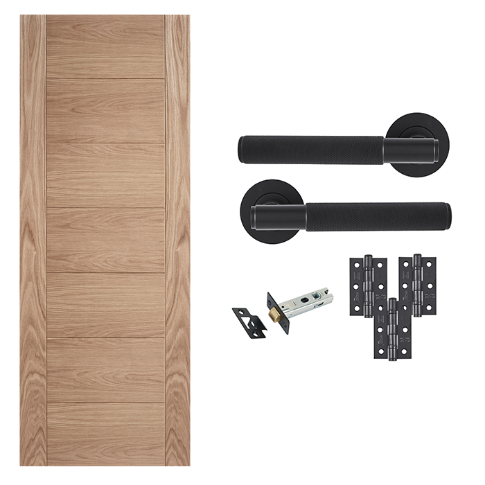 Unfinished Oak Carini 7 Panel Internal Door with Handle Pack