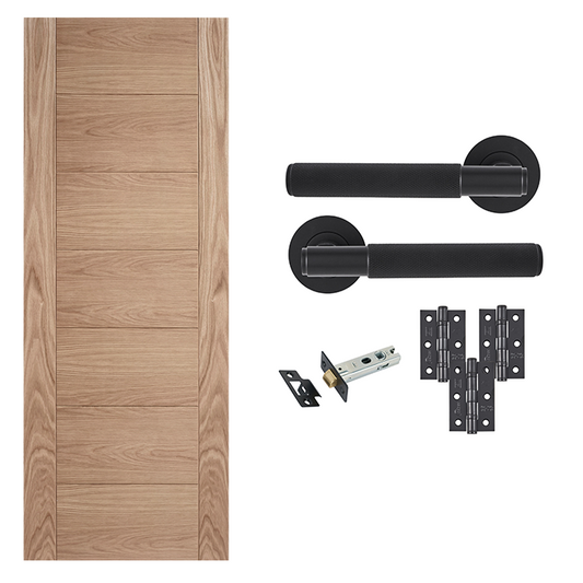 Unfinished Oak Carini 7 Panel FD30 Fire Rated Internal Door with Handle Pack