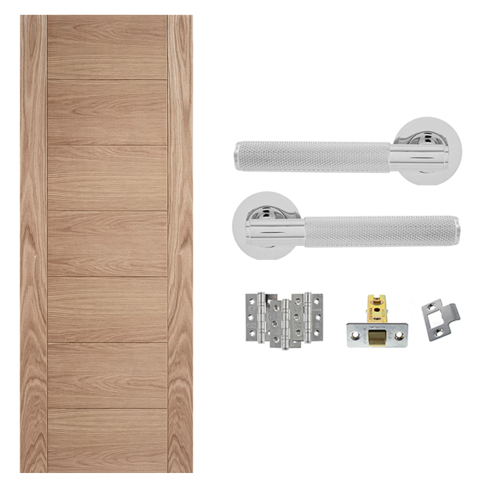 Unfinished Oak Carini 7 Panel Internal Door with Handle Pack