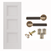 White Primed Catton 3 Panel FD30 Fire Rated Internal Door with Handle pack