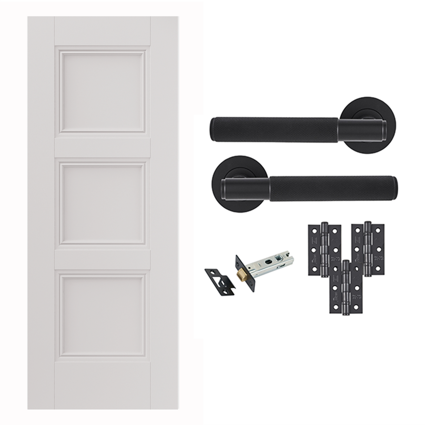 White Primed Catton 3 Panel FD30 Fire Rated Internal Door with Handle pack