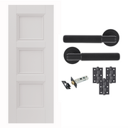 White Primed Catton 3 Panel FD30 Fire Rated Internal Door with Handle pack