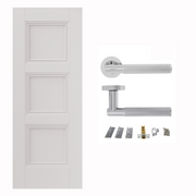 White Primed Catton 3 Panel FD30 Fire Rated Internal Door with Handle pack