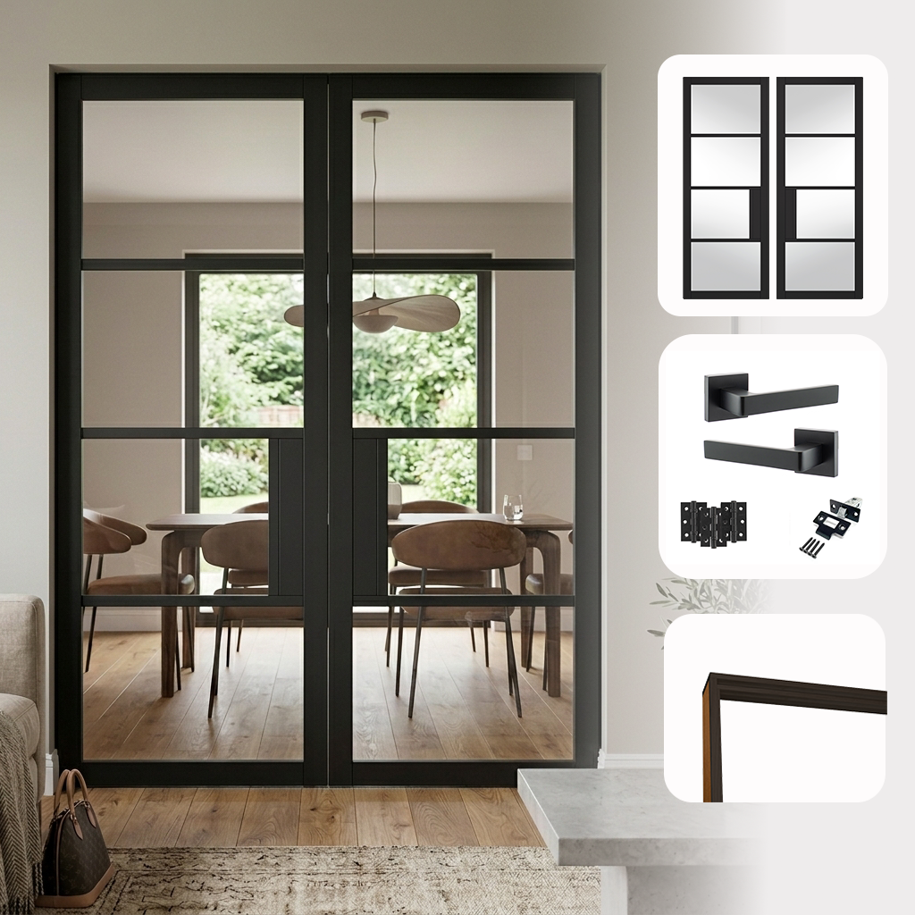 Chelsea Black Clear Glazed Internal Pair Door Set