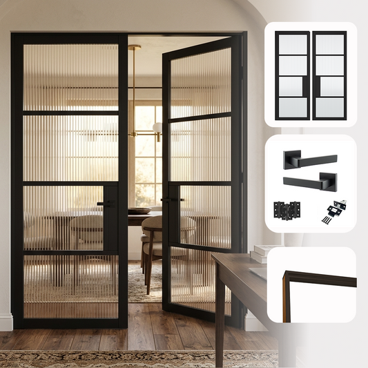 Chelsea Black Reeded Glazed Internal Pair Door Set