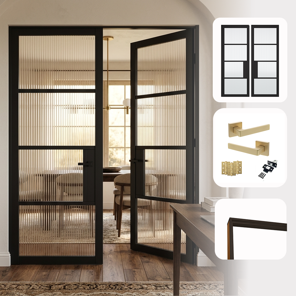 Chelsea Black Reeded Glazed Internal Pair Door Set