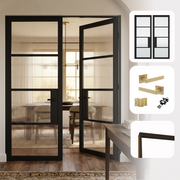 Chelsea Black Reeded Glazed Internal Pair Door Set