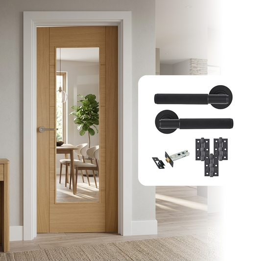 Fully Finished Oak Cotswold 5P Clear Glazed Internal Door with Handle Pack