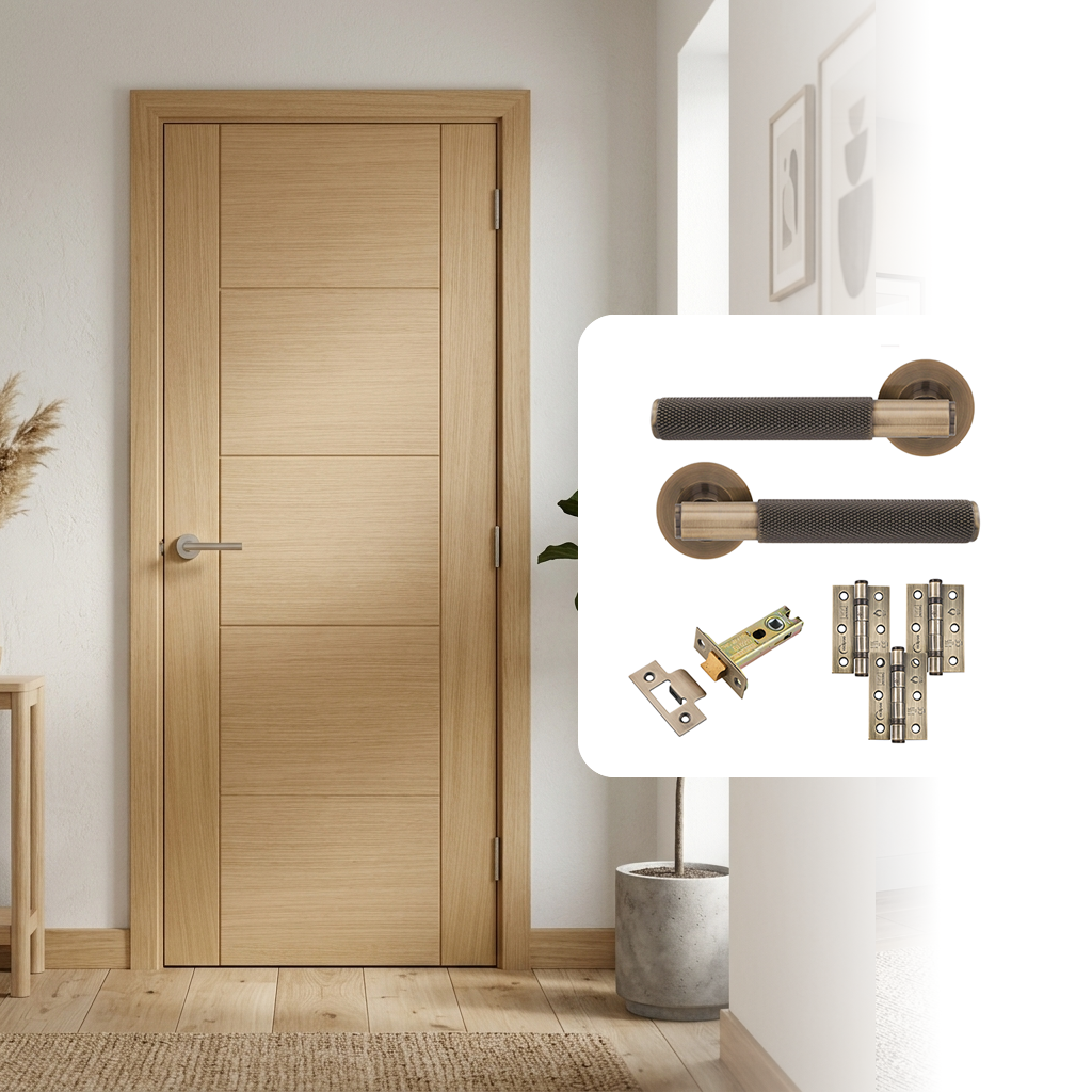 Fully Finished Oak Cotswold 5P FD30 Fire Rated Internal Door with Handle Pack