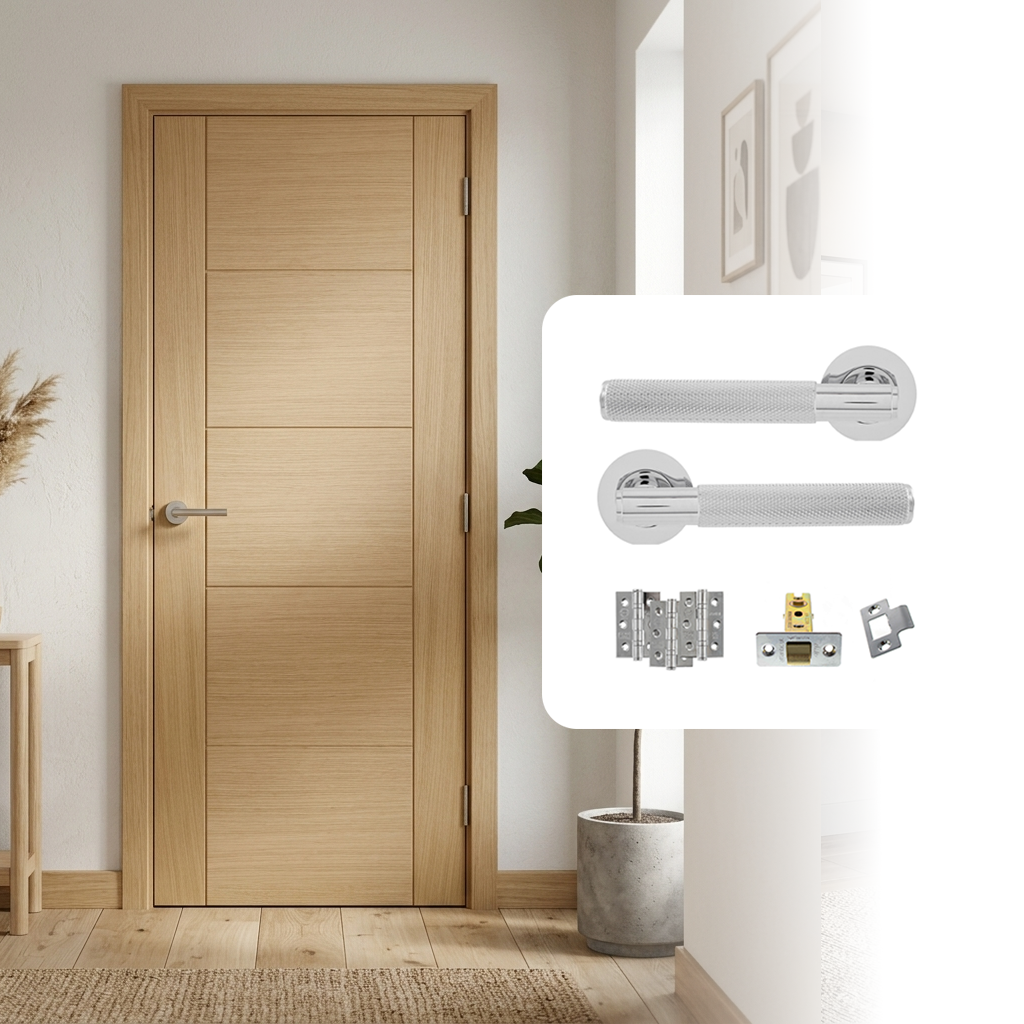 Fully Finished Oak Cotswold 5P FD30 Fire Rated Internal Door with Handle Pack
